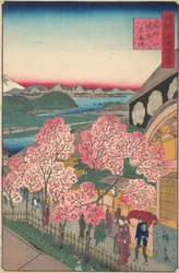Bejárat a Gankiro Teaházba a Miyozaki kerületben, Yokohama, Bushu, 1859. 3. hónap.