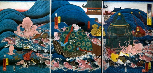Sárkánypalota Sárkánykirály három ajándékot ad át Tawara Tōda Hidesato-nak (Ryūgūjō)