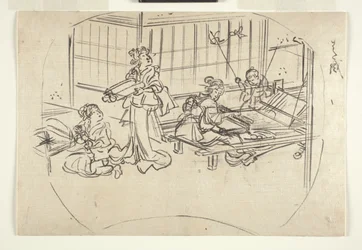 Hataori (szövés szövőszéken) 1840 körül (tinta papíron)