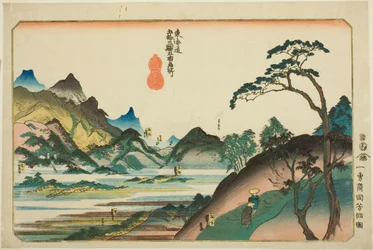 Shono, Kameyama, Seki, Sakanoshita és Tsuchiyama, a "Híres helyek a Tokaido ötvenhárom állomásán, öt állomás (Tokaido gojusan eki goshuku meisho)" sorozatból