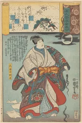 Az Ukiyo e párhuzam a Genji felhős fejezeteivel (a sorozat címe az objektumon)
