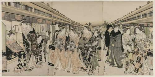 Kurtézánok sétálnak a Nakanochón, c. 1790.