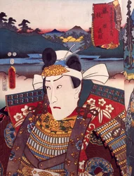 Kabuki színházi színész portréja, ukiyo-e, Utagawa Toyokuni (1769-1825), fametszet, japán civilizáció, Edo-korszak (1603-1868)