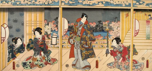 Jelenet a Genji monogatari-ból (Genji meséje), Murasaki Shibuku (sz. 978) c. 1860 (színes fatömbnyomat)