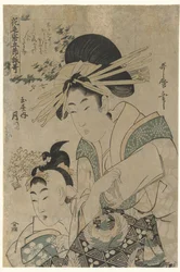 Tanabata: Tsukioka udvarhölgy a Tamaya házból Tanabata: Tamaya uchi Tsukioka (cím a tárgyon) Versek fényes papíron az öt évszakhoz (sorozat címe) Hana no irogami gosetsu yomiuta (sorozat címe a tárgyon)