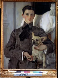 Felix Youssoupoff herceg, Soumarokov Elston gróf (1887-1967) portréja egy kutyával. (Félix Jusupov herceg, Sumarokov Elston gróf portréja kutyával). Valentin Alekszandrovics Szerov (1865-1911) festménye, olaj, vászon