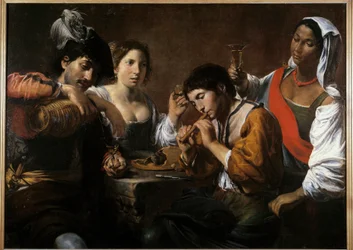 Találkozás egy kabaréban Valentin de Boulogne (1591-1632) festménye 17. század V. 0,96x1,33 m