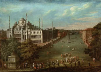 A nagyvezír körmenete a Hippodrome téren az Ahmed szultán mecsettel, 1737