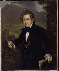 Karl Pavlovich Briullov (Bryullov) festő (1799-1852) portréja. K. P. Briullov festő portréja). A vulkán előtt ábrázolt festő mechanikus ceruzát és rajztábláját tartja a kezében. Vaszilij Andrejevics Tropinin (Vaszilij Tropinin) festménye (1