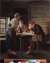 A zarándok fogadása. Vaszilij (Vaszilij) Grigorjevics Perov (1834-1882) festménye, olaj, vászon