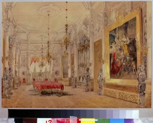 Az ebédlő a Verki Kastélyban. Vaszilij Szemjonovics Szadovnyikov (18000-1879) alkotása, akvarell, vászon