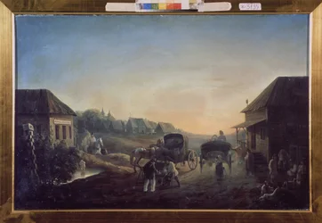 Stagecoach állomás. Vaszilij Vasziljevics Szamojlov (1813-1887) festménye, olaj, vászon