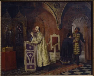 IV. Rettenetes Ivan cár (1530-1584) imádkozik (The Tsar Ivan IV The Terrible praying). Vaszilij Vlagyimirovics Pukirev (Vaszilij Poukirev) (1832-1890) festménye, olaj, vászon