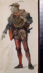 Férfi jelmez Charles Gounod (1818-1893) "Faust" című operájához - Jelmezterv Charles Gounod Faust című operájához - Vaszilij Dmitrijevics Polenov (1844-1927) munkája, ceruza és akvarell papíron