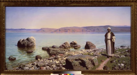 Jézus a Galileai-tenger előtt (Genezáreti tó) - Jézus a Galileai-tengernél - Vaszilij Dmitrijevics Polenov (1844-1927) festménye, olaj, vászon