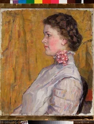 Női portré sárga alapon (Női portré sárga alapon) - Vaszilij Ivanovics Surikov (Vaszilij Szurikov vagy Vaszilij Surikov) festménye (1848-1916), olaj, vászon