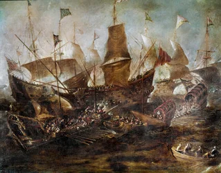 Harc a velencei és török flották között A velencei iskola festménye. 17. század. Isztambul, Haditengerészeti Múzeum