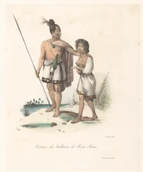 Houa-Houa (Új-Zéland) lakosainak ruházata Costume des habitans de Houa-Houa (cím a tárgyon) Voyage of Discovery of the Astrolabe (sorozat címe) Voyage de découvertes de l