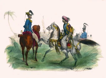 Két tiszt Algírban. A Groteszk albumban, a kiemelkedő típusok választása, Victor Adam illusztrációi, Párizs, 1850 körül.