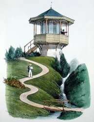 Montigny-i Belvedere, a "Habitations Champetres" című, 1855 körül kiadott könyvből (kromolitográfia)
