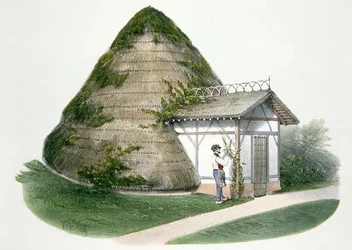 A Courbeton-i jégház, illusztráció a "Habitations Champetres" című könyvből, Párizs, 1895 körül (kromolito)