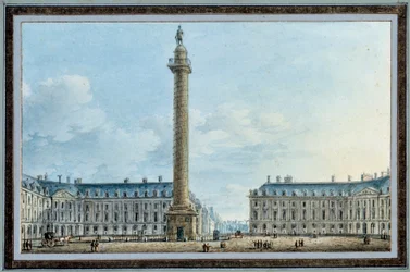 Kilátás a párizsi Place Vendome téren található harangoszlopra, Victor Jean Nicolle (1754-1828) akvarellje 1810 körül V. 0,67x0,12 m Malmaison, musee du chateau