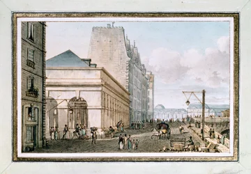 Kilátás az új baromfipiacra, amely a Quai des Augustins-on, a Pont-Neuf közelében található, Párizs, kb. 1810 (akvarell)