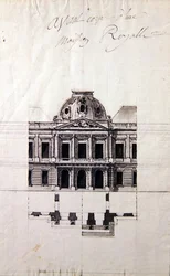 Egy királyi ház homlokzatának terve (toll és tinta szürke tusokkal)