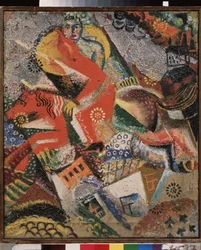 Összetétel piros jumperrel. Viktor (Victor) Nikandrovics Palmov (1888-1929) festménye, olaj, vászon