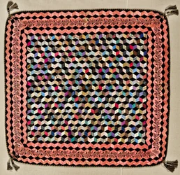 Tumbling Blocks Quilt, 1865-70 körül (selyem, bársony és fa)