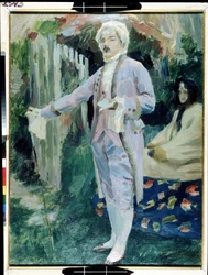 ""La előadás de poemes chevaleresques" (lovagias versek) Tempera de Viktor (Victor) Elpidiforovich Boriszov-Muszatov (Boriszov Muszatov) (1870-1905) 1899-1900 Állami A. Radishchev Művészeti Múzeum, Szaratov Oroszország
