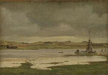 A fiord Hadsundban, Jütlandban. Felhős idő