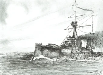 HMS Dreadnought a tengeren, 2017, (tinta papíron)