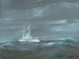 HMS Hood Skócia partjainál, 1920-as évek; 2019; (olaj, vászon tábla)