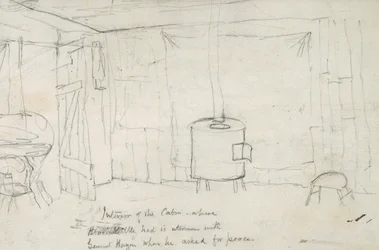 A kabin belseje, ahol Fekete Kettle Hazen tábornokkal volt ideiglenes, amikor békét kért, 1869-71