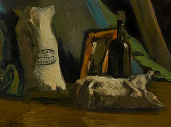Csendélet üveggel és két zacskóval, 1884.