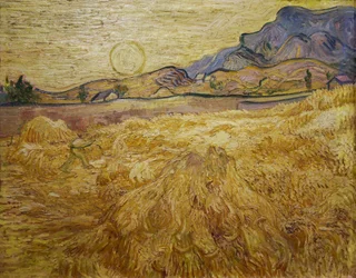 Búzamező aratóval és nappal, 1889