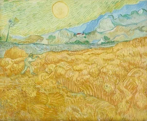Aratás, gabonaföld aratóval. 1889