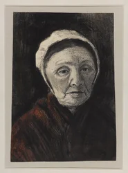 Egy öregasszony feje Scheveninger sapkában, 1882-83 (faszén, fekete-barna kréta papíron)