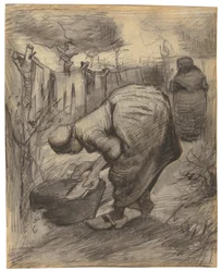 paraszt mosdóval a kertben; Parasztasszony mosdóval a kertben, 1885