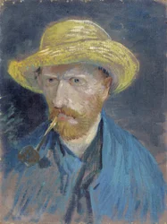 Önarckép szalmakalappal és pipával par Gogh, Vincent, furgon (1853-1890). Olaj, vászon, mérete: 42,5x32,1
