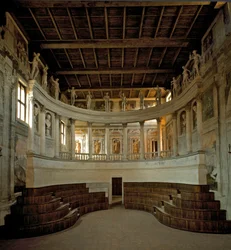 Reneszánsz építészet: kilátás az Olimpiai Színházra (teatro olimpico), amelyet Vincenzo Scamozzi építész (1552-1616) tervezett 1588-1590 Sabbioneta, Olaszország