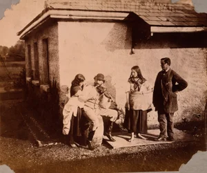 Gyerekek hallgatják a hegedülő férfit, 1859-61 körüli évek