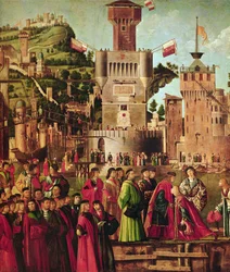 Részlet Etherius és Ursula találkozásáról és a zarándokok indulásáról, a Szent Orsolya ciklusból, 1490-96 körül (56472 részlet)