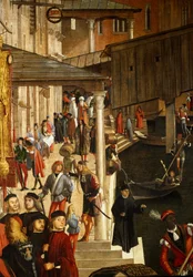 A Szent Kereszt ereklyéjének csodája a velencei Rialto-hídnál, részlet. Vittore Scarpazza dit Vittore Carpaccio festménye (1460-1525)