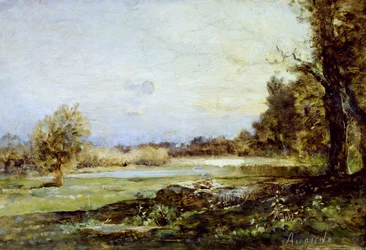 Vidék, 1870 körül, Vittorio Avondo (1836-1910), olaj, vászon, 24x35 cm