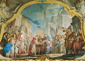 Fasti, Aldrovandi család, Vittorio Maria Bigari (1692-1776), freskó, Aldrovandi Montanari palota, Bologna, Olaszország