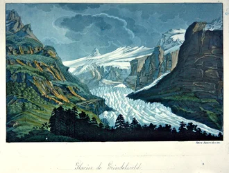 Grindelwald gleccse, illusztráció Jules Ferrario „Le Costume Ancien ou Moderne” című művéből