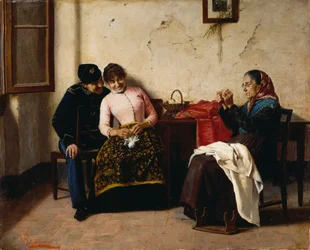 Az udvarló, Vittorio Reggianini (1858-1938), olaj, vászon, 65x59,5 cm