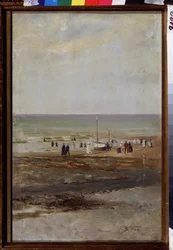 A strandon (A strandon). Vlagyimir Jegorovics Makovszkij (Makovszkij, Makovskij) (1846-1920) festménye, olaj, vászon